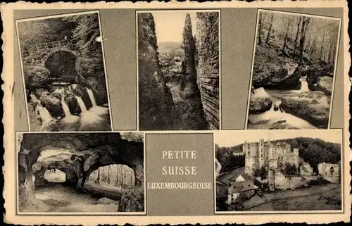 Ak Luxemburg, Petite Suisse Luxembourgeoise, Schloss, Landschaften, Hohllay Höhle