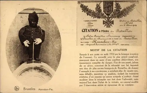 Ak Bruxelles Brüssel, Manneken-Pis, Motif de la Citation