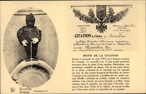 Ak Bruxelles Brüssel Belgien, Motif de la Citation, Manneken Pis