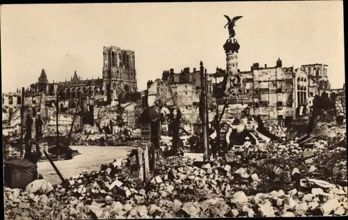 Ak Reims Marne, Place Drouet d'Erlon, Ruines