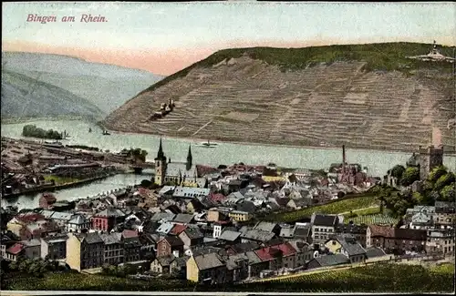 Ak Bingen am Rhein, Panorama, Kirche