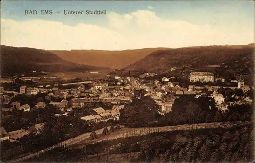 Ak Bad Ems an der Lahn, Panorama, Unterer Stadtteil