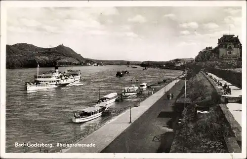 Ak Bad Godesberg Bonn am Rhein, Rheinpromenade, Schiffe, Dampfer
