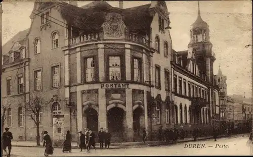 Ak Düren im Rheinland, Poste, Postamt, Passanten