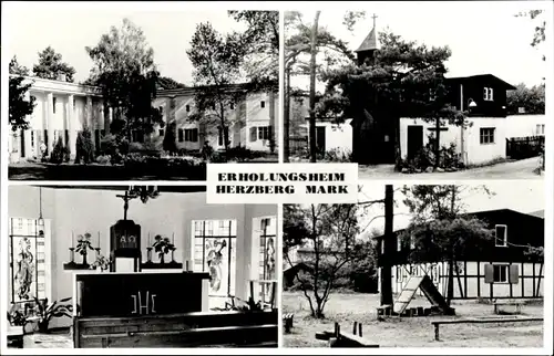 Ak Herzberg in der Mark, Erholungsheim, Hofansicht, Kapelle innen und außen, Spielplatz