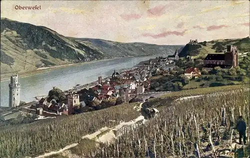 Künstler Ak Carl, R., Oberwesel am Rhein, Panorama