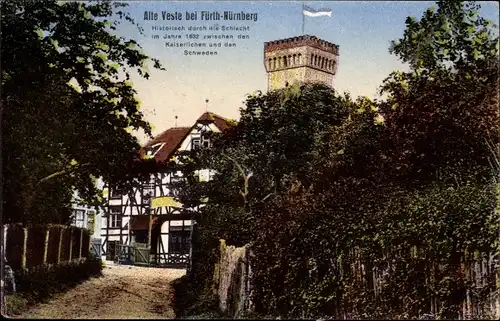 Ak Fürth in Mittelfranken Bayern, Alte Veste, Kurhaus und Restaurant, Historisch durch die Schlacht
