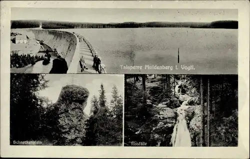 Ak Muldenberg Grünbach im Vogtland, Talsperre Muldenberg, Schneckenstein, Rissfälle