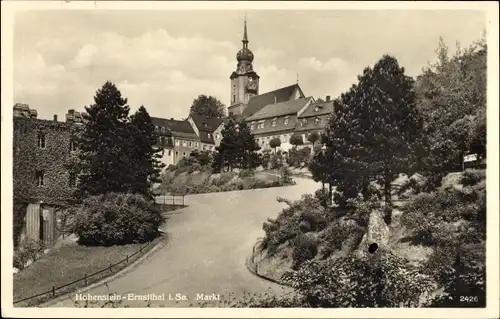 Ak Hohenstein Ernstthal in Sachsen, Markt, Ortsansicht aus dem Park, Kirche