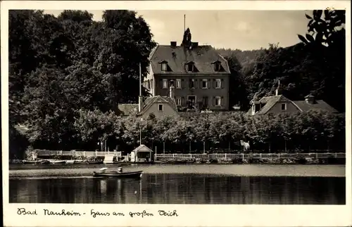 Ak Bad Nauheim in Hessen, Haus am großen Teich, Boot