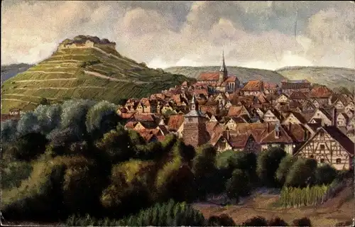 Künstler Ak Weinsberg im Kreis Heilbronn, Burg Weibertreu, Panorama