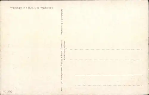 Künstler Ak Weinsberg im Kreis Heilbronn, Burg Weibertreu, Panorama