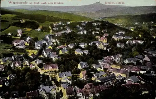 Ak Wernigerode am Harz, mit Blick auf dem Brocken, Panorama