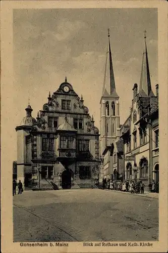 Ak Gonsenheim Mainz am Rhein, Blick auf Rathaus und Kath. Kirche