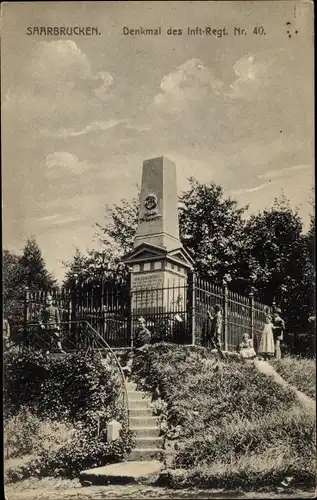 Ak Saarbrücken im Saarland, Denkmal des Inft-Regt. Nr. 40