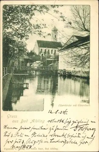 Ak Bad Aibling in Oberbayern, Pfarrkirche mit Gloonbach