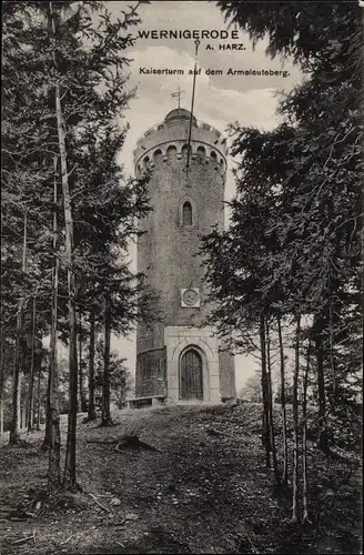 Ak Wernigerode am Harz, Kaiserturm auf dem Armeleuteberg, Außenansicht