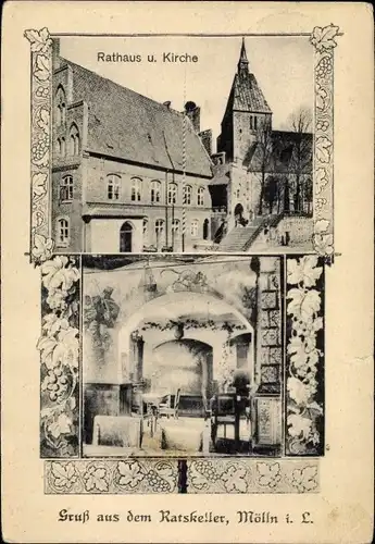 Ak Mölln im Herzogtum Lauenburg, Rathaus und Kirche, Ratskeller