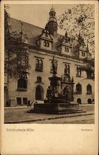Ak Schönebeck an der Elbe Anhalt, Rathaus, Statue