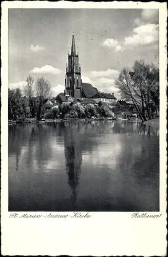 Ak Rathenow im Havelland, St. Marien-Andreas-Kirche, See