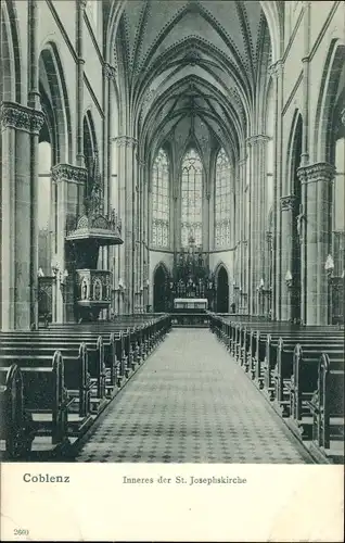 Ak Koblenz am Rhein, Inneres der St. Josephskirche, Mittelschiff, Kanzel, Altar