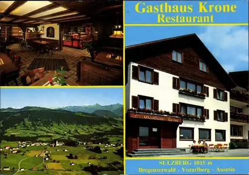 Ak Sulzberg Vorarlberg, Gasthaus Krone, Außenansicht, Innenansicht, Panorama