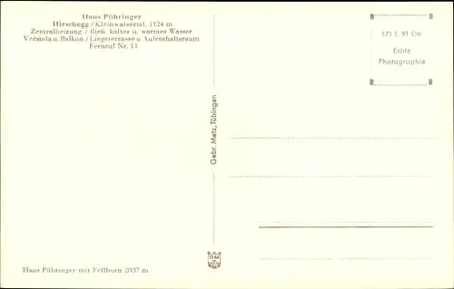 Ak Hirschegg Mittelberg Kleinwalsertal Vorarlberg, Haus Pühringer, Außenansicht