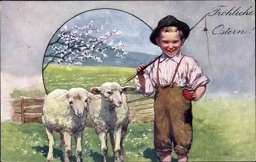 Künstler Ak Feiertag, Karl, Junge, Hirte mit zwei Schafen, BKWI 4055-4