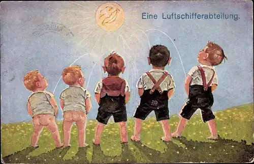 Ak Ein Luftschifferabteilung, Pinkelnde Jungen, Sonnenschein