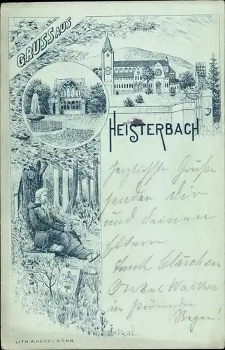 Litho Königswinter am Rhein, Kloster Heisterbach, Geistliche