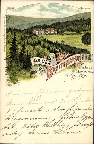 Litho Sasbachwalden im Schwarzwald, Breitenbrunnen, Kurhaus, Hochkopf, Hornisgrinde