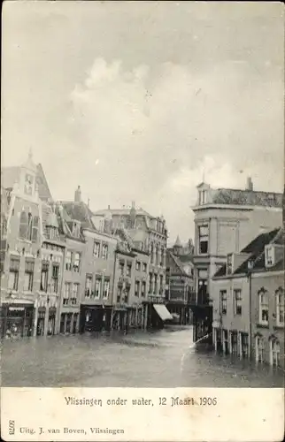 Ak Vlissingen Zeeland Niederlande, Hochwasser, überschwemmte Straßen