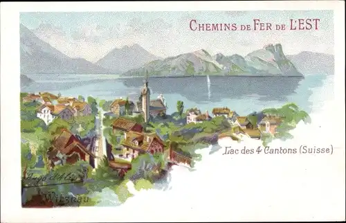Künstler Litho d'Alisi, H., Vitznau Kt. Luzern Schweiz, Vierwaldstättersee, Chemins de Fer de l'Est