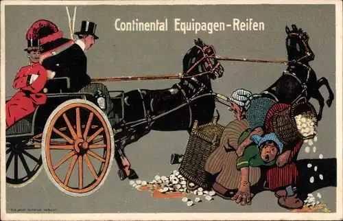 Künstler Ak Reklame Continental Equipagen Reifen, Kutsche, Eierverkäuferinnen