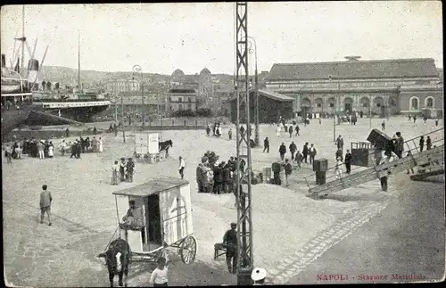 Ak Napoli Neapel Campania, Stazione Marittima, Passagierschiff, Kutsche