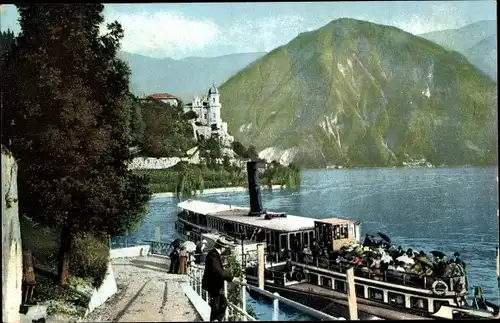 Ak Castagnola Cassarate Lugano Kt Tessin, Imbarcadero, Dampfer