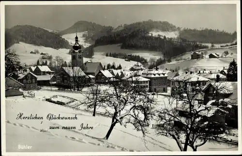 Ak Bühler Appenzell Außerhoden Schweiz, Gesamtansicht im Winter, Neujahr