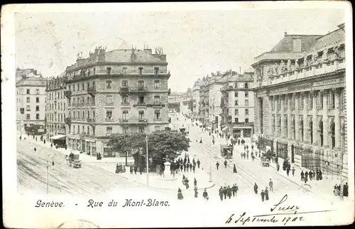 Ak Genève Genf Stadt, Rue du Mont Blanc, Straßenpartie in der Stadt