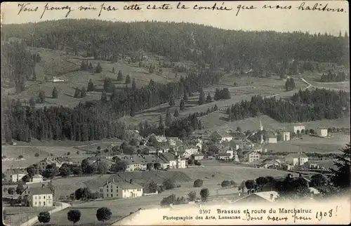 Ak Le Brassus Kanton Waadt, Panorama, route du Marchairuz