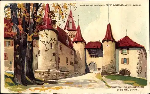 Künstler Litho Colombier Kanton Neuenburg Schweiz, Chateau de Colombier, Chocolat Kohler