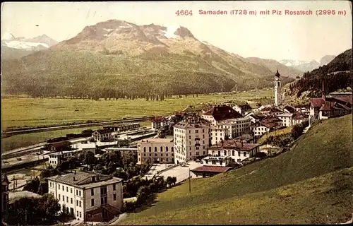Ak Samaden Samedan Kanton Graubünden, Teilansicht mit Piz Rosatsch