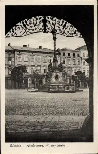 Ak Olomouc Olmütz Stadt, Niederring, Mariensäule