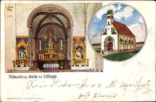 Künstler Ak Zorn, L., Löffingen im Schwarzwald, Schneekreuz-Kirche