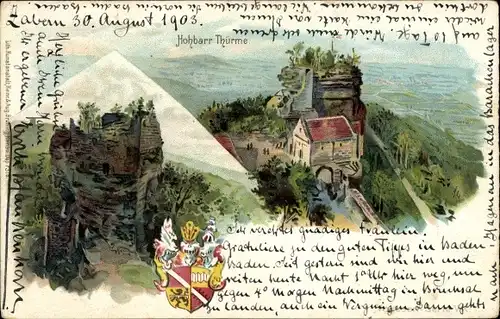 Litho Saverne Zabern Elsaß Bas Rhin, Hohbarr Türme