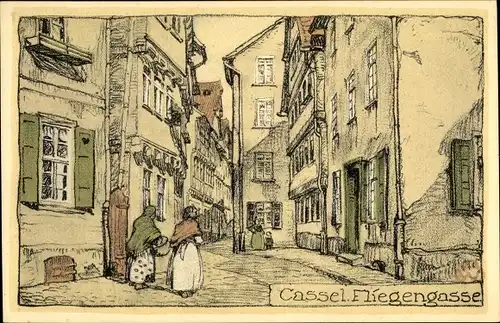 Steindruck Ak Kassel in Hessen, Fliegengasse