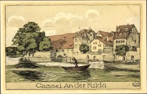 Steindruck Ak Kassel in Hessen, Fuldapartie
