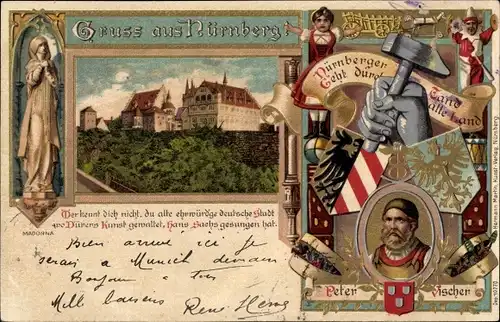 Wappen Litho Nürnberg in Mittelfranken, Nürnberger Tand, Peter Vischer, Madonna