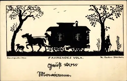 Scherenschnitt Ak Sachse Schubert, W., Fahrendes Volk