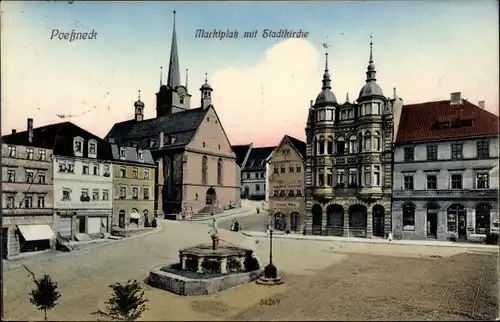 Ak Pößneck, Marktplatz mit Stadtkirche
