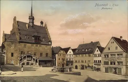 Ak Pößneck in Thüringen, Marktplatz, Geschäfte